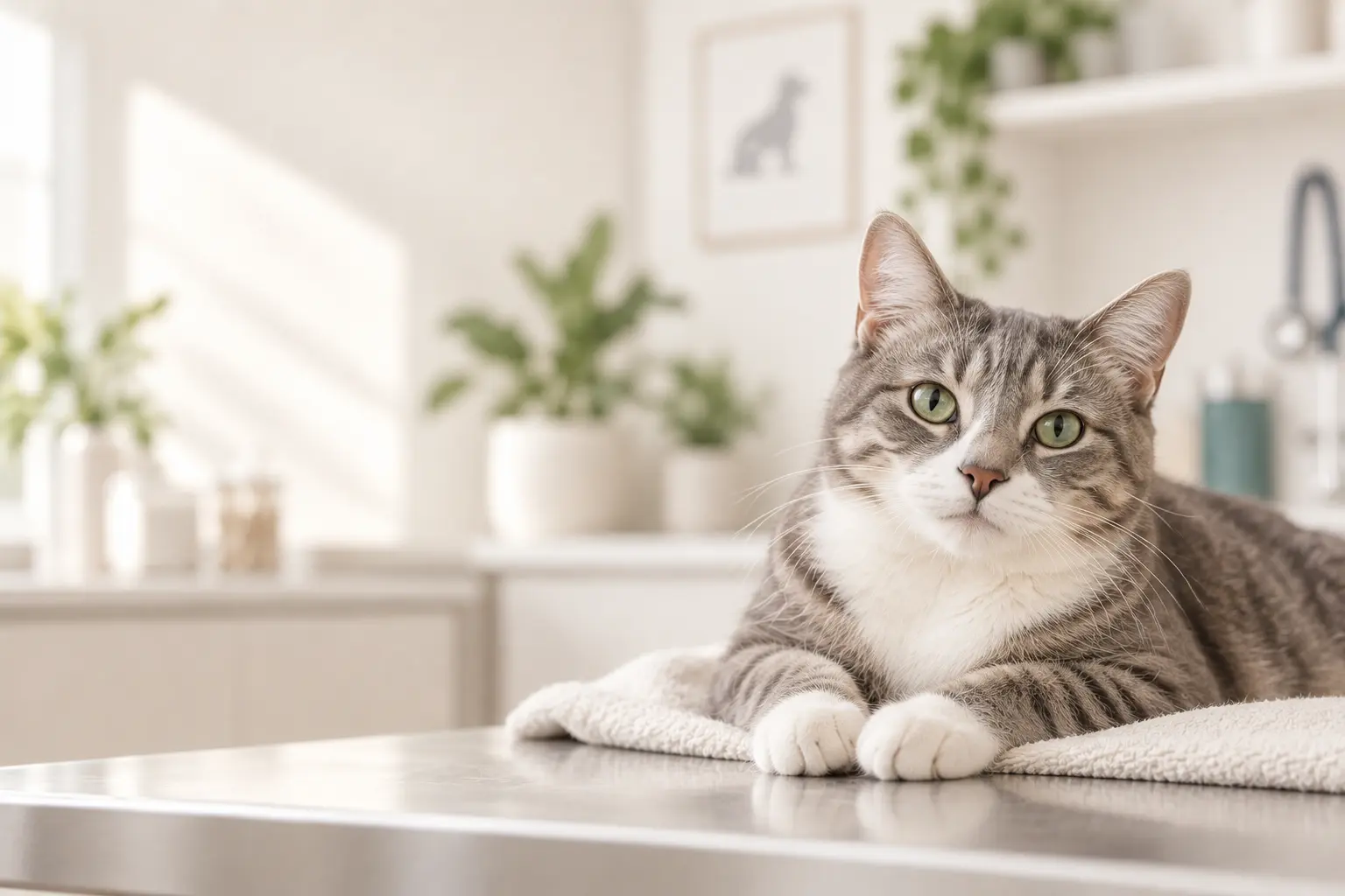 Gato tranquilo durante um atendimento preventivo